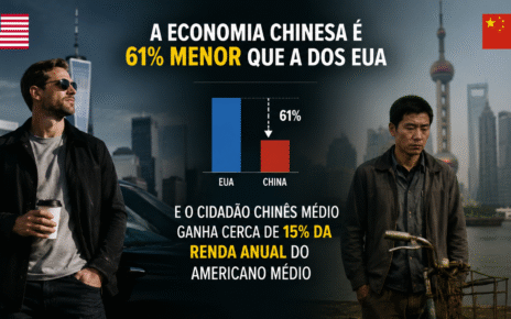 A economia chinesa é 61% menor que a dos EUA, e o cidadão chinês médio ganha cerca de 15% da renda anual do americano médio