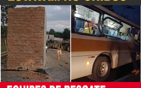 Pedra se desprende de carreta e atinge ônibus na BR 259 em Colatina