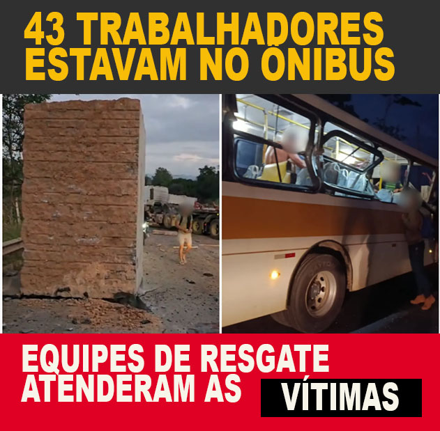 Pedra se desprende de carreta e atinge ônibus na BR 259 em Colatina