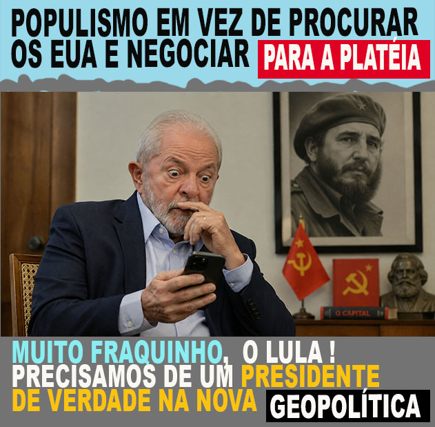 BODE LAMBIDO - Com cartaz dizendo: 'O PIX é do Brasil', Lula critica tarifaço e diz que aguarda telefonema de Trump; EM VEZ DE AGIR COMO GRANDE LÍDER, LULA CONTINUA A FAZER GRACINHAS PARA A MILITÂNCIA - EM VEZ DE COBRANÇAS, IMPRENSA MILITANTE DÁ PALANQUE