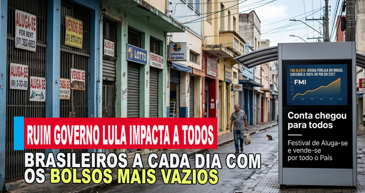 SEM DINHEIRO - FMI alertou ao Brasil que dívida pública chegará em 2027 a 100% do PIB - Ao gastar mais do que arrecada, Lula levou país ao fundo do ´poço